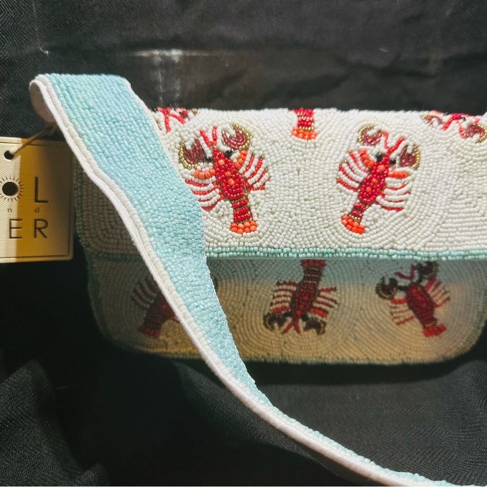 Lobster Beaded Shoulder Bag - Red and Blue